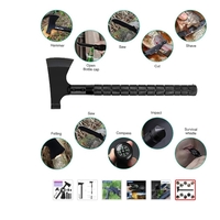 Topor Multifunctional Metalic cu 8 Piese Neo™ Campy® Negru usor de asamblat prin infiletare, maner lung, cutit, busola, tais topor, ciocan