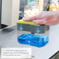 Dispenser 2 in 1, Suport pentru Burete si Dozator Detergent de Vase, 380 ml, 14x11x9 cm, Gri/Transparent, Neo™