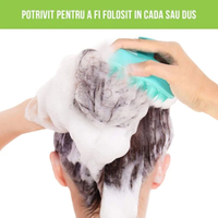 Dispozitiv pentru masaj capilar - Perie din silicon pentru curatarea si samponarea scalpului, tonic capilar, verde