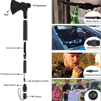 Topor Multifunctional Metalic cu 8 Piese Neo™ Campy® Negru usor de asamblat prin infiletare, maner lung, cutit, busola, tais topor, ciocan