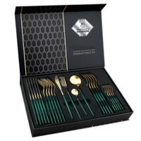 Set Tacamuri in Stil Portughez, 24 piese, din Otel Inoxidabil, Auriu/Verde, Neo™