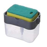 Dispenser 2 in 1, Suport pentru Burete si Dozator Detergent de Vase, 380 ml, 14x11x9 cm, Gri/Transparent, Neo™