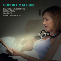 Lumina pentru Citit cu Pozitionare pe Gat, YWX, ABS/TPE, 3 niveluri de intensitate, USB, 750 mAh, Negru