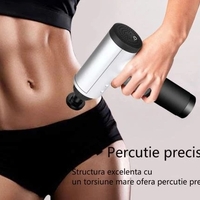 Aparat de Masaj Profesional, cu 4 capete interschimbabile si 6 trepte de intensitate, Neo™ Professional Gun®, pentru dureri musculare, reumatice, anticelulitic, Gri