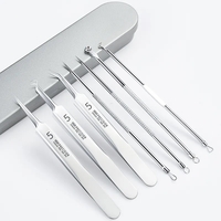 Set 8 pensete pentru extractie puncte negre, comedoane, acnee, ustensile cosmetice din inox, metalic, Neo™ Premium®