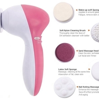 Perie Rotativa pentru curatare faciala si masaj 5 in 1, Neo™ Premium, cu 2 viteze, functie de reglare a vitezei, 5 capete perii interschimbabile,13x7cm, alb/roz
