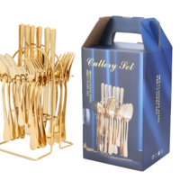 Set Tacamuri cu Finisaj Lucios, 24 piese, din Otel Inoxidabil, Auriu, Neo™