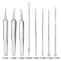 Set 8 pensete pentru extractie puncte negre, comedoane, acnee, ustensile cosmetice din inox, metalic, Neo™ Premium®