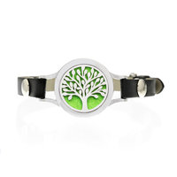 Bratara cu aromoterapie Neo™ WJ426, Tree Of Life Green Leaves, eco-friendly, aliaj de zinc si piele ecologica