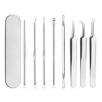 Set 8 pensete pentru extractie puncte negre, comedoane, acnee, ustensile cosmetice din inox, metalic, Neo™ Premium®