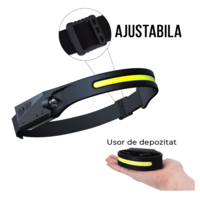Lanterna de cap Neo™ LED, sursa banda, profesionala, acumulator, senzor miscare, 4 moduri lumina, lumina laterala, pentru pescuit, vanatoare, munca, negru