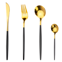 Set Tacamuri in Stil Portughez, 24 piese, din Otel Inoxidabil, Auriu/Negru, Neo™