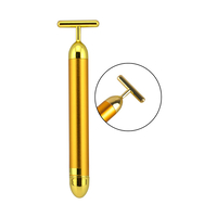 Set Aparat Masaj Facial Profesional Neo™ Beauty Energy T Shape Bar si Aparat Masaj Facial Profesional, Neo™ Beauty Energy 3D Shape, 24K Gold, Efect de Lifting Facial si Revitalizare a Tenului, Anti-Rid