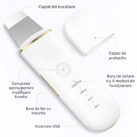 Aparat de curatare faciala cu ultrasunete NEO™, lifting ten, skin scrubber, indepartare puncte negre, hidratare, peeling, Alb