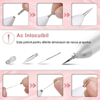 Aparat Plasma Pen, Neo™ cu 5 ace de schimb incluse, 9 viteze, pentru indepartare negi, pete, tatuaje, alunite, cicatrici, pistrui, Lifting pleoape, PlasmaPen®, Ecran LCD, Auriu/Alb