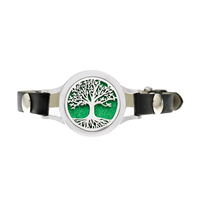 Bratara cu aromaterapie Neo™ WJ427, Tree of Life birds leaves, eco-friendly, aliaj de zinc si piele ecologica
