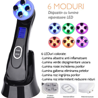 Aparat Profesional de ingrijire faciala prin Rejuvenare cu Fotoni 5 in 1 Neo Photon™, pentru intinerirea pielii, efect anti-rid, tratament Electroporare, RF lumina LED, inchide porii, elimina acneea, albire, pentru fata/gat, stativ incarcare rapida, Negru