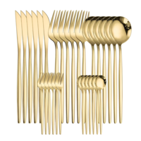 Set Tacamuri cu Finisaj Lucios, 24 piese, din Otel Inoxidabil, Auriu, Neo™