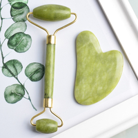 Set Rola Dubla Roller Jade si Piatra Guasha de Jad, Neo™, aparat / dispozitiv pentru masaj facial si corporal si drenaj limfatic, Verde