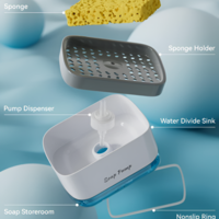 Dispenser Detergent de Vase 2 in 1, Suport de Burete, 350ml, Alb, Compact, Neo™