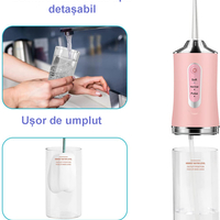 Irigator Bucal Neo™, Fara Fir, 3 moduri, Rezervor 230 ml, 1400-1800 impulsuri/minut, Roz