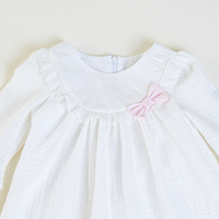 IULIA Muslin Dress with Embroidery & Pink Bow