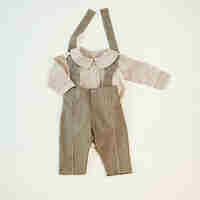 Compleu băiețel din in prespălat maro cu vesta, 0-1 ani, model TEODOR