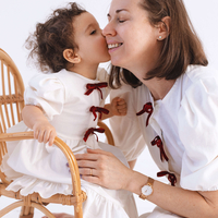 Rochiță din in cu fundițe, pentru fetițe model CLARA