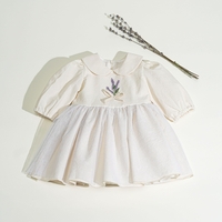 Rochiță botez, din bumbac crem, model LAVANDA