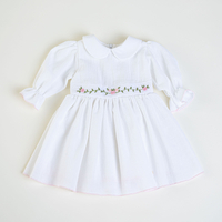 Girls’ White Cotton Dress with Floral Embroidery – ROSE Model