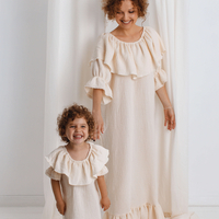 Set rochii mamă-fiică din muselină organică, model AMELIA