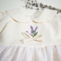 Rochiță botez, din bumbac crem, model LAVANDA