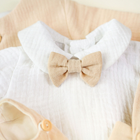 Costum botez băiețel LIAM, din muselină bej natural, 5 piese