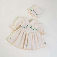Baby Girl Dress and Cream Bonnet with Hand Embroidery – ZITA Model