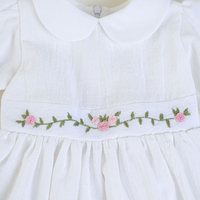 Girls’ White Cotton Dress with Floral Embroidery – ROSE Model