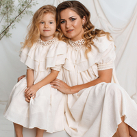 Set rochii mamă-fiică din pânză topită fină, model TAISIA