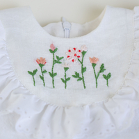 Girls’ Dress in White Traditional Woven Cotton with Floral Embroidery – SPRING Model