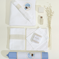 Trusou pentru botez, din muselină alba, cu broderie „Teddy Dreams” Baby blue