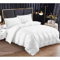 Lenjerie pat, Pucioasa, 4 piese, cearsaf cu elastic, Damasc, alb, 200x230