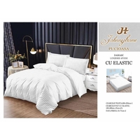 Lenjerie pat, Pucioasa, 4 piese, cearsaf cu elastic, Damasc, alb, 200x230