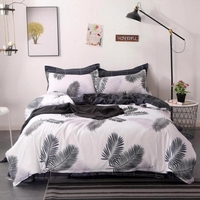 Lenjerie pat, Pucioasa, 4 piese, cearceaf simplu, Fineţ, gri şi alb, model cu pene, 200x230