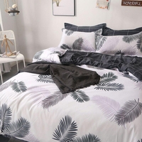 Lenjerie pat, Pucioasa, 4 piese, cearceaf simplu, Fineţ, gri şi alb, model cu pene, 200x230