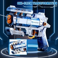 Pistol Manual cu Apa, Flippy, Jucarie Pistol cu Apa Sigur Pentru Copii, Design Nou S-Shooter Atractiv, 23 x 14.5 cm, Albastru Transparent