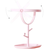 Oglina Cosmetica cu Picior, Flippy, HD, Rotire 360 Grade, 15 cm Diametru, Suport Bijuterii Baza + Brate, Model cu Urechi, 30 x 16.5 x 15 cm, Roz