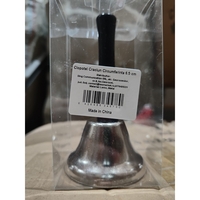 Clopotel de Craciun Metalic, Flippy, Maner din Lemn, Circumferinta 6.5 cm, Lungime 12 cm, Argintiu