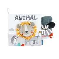 Carte Senzoriala, Flippy, pentru Bebelusi, 15x16x6 cm, cu Animalute, 3D, Cu Sunete si Fosnete, 0-3 Ani, Model Leu, Gri