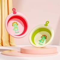 Cada Pliabila pentru Baie pentru Copii, Flippy, Cadita pentru Bebelusi, Model Rotund cu Dinozaur, Verde, 30x30x3.7 cm, 4L