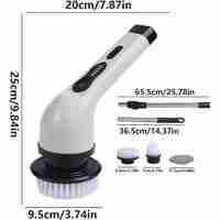 Perie Electrica de Curatare, Flippy, pentru Gresie, Baie, Bucatarie, 25x20x9.5 cm, cu 9 Capete, Maner Extensibil Detasabil 84-127cm, Incarcare USB-Type C, Rotire 360 de Grade, 3000 mAh, Culoare: Alb