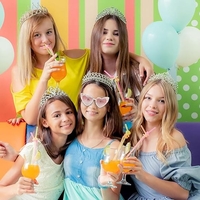 Ochelari Decorativi, Flippy, Model Birthday Queen, cu Perle si Pietre, pentru Aniversari, din PC, 15.3 x 5.7 x 14.5 cm, Roz