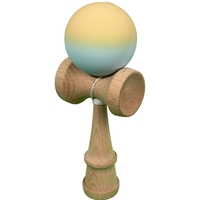 Jucarie Interactiva Kendama Profesionala, Flippy, din Lemn cu Bila Cauciucata, 18 x 6 x 7 cm, Joc de Indemanare pentru Copii si Adulti, Gradient Galben Albastru deschis